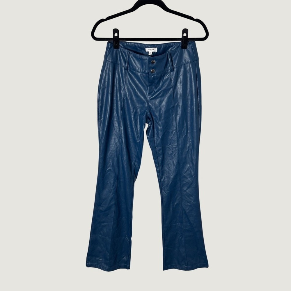 Garage Faux Leather Front Seam Flare Pants Blue Sz M Night Out Party NWOT
